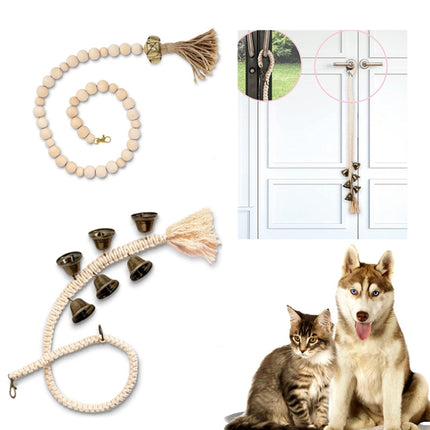 Dog Doorbell Dog Trainer Hanging Rope Funny Cat Toy,Style: Wooden Beads Gold-garmade.com