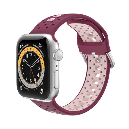Two Color Silicone Porous Watch Bands For Apple Watch, Specification: 38/40mm S(Rose Red+Pink)-garmade.com
