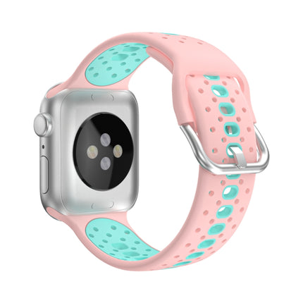 Two Color Silicone Porous Watch Bands For Apple Watch, Specification: 38/40mm S(Pink+Green)-garmade.com