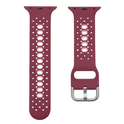 Two Color Silicone Porous Watch Bands For Apple Watch, Specification: 38/40mm L(Rose Red+Pink)-garmade.com