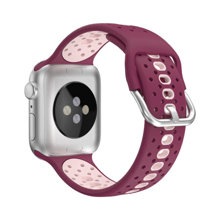 Two Color Silicone Porous Watch Bands For Apple Watch, Specification: 42/44mm S(Rose Red+Pink)-garmade.com