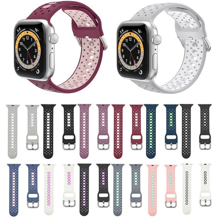 Two Color Silicone Porous Watch Bands For Apple Watch, Specification: 42/44mm S(Pink+Green)-garmade.com