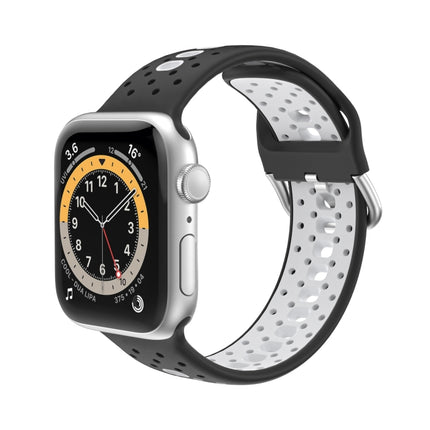 Two Color Silicone Porous Watch Bands For Apple Watch, Specification: 42/44mm L(Black+White)-garmade.com