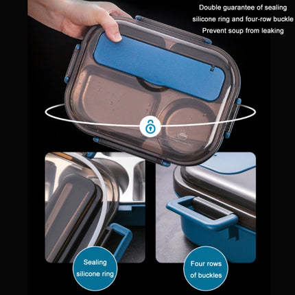 304 Stainless Steel Double-Layer Large-Capacity Portable Lunch Box, Color: Peacock Blue(Medium 4 Grid)-garmade.com