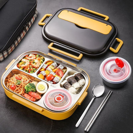 304 Stainless Steel Double-Layer Large-Capacity Portable Lunch Box, Color: Lemon Yellow(Large 5 Grid)-garmade.com
