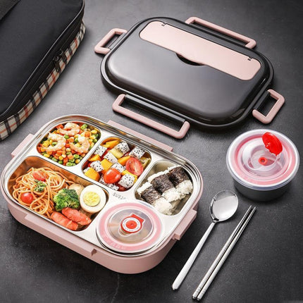 304 Stainless Steel Double-Layer Large-Capacity Portable Lunch Box, Color: Ink Pink(Large 5 Grid)-garmade.com