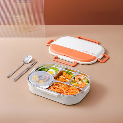 Stainless Steel Portable Compartment Insulated Lunch Box(5 Grid Medium Orange)-garmade.com