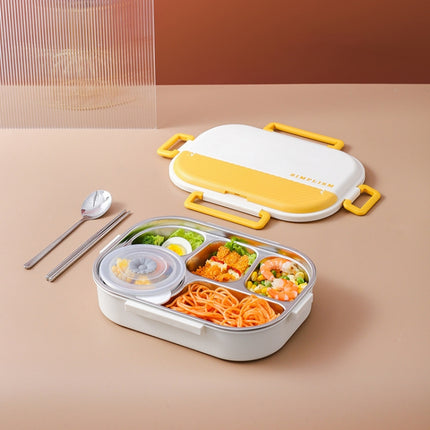 Stainless Steel Portable Compartment Insulated Lunch Box(5 Grid Medium Yellow)-garmade.com
