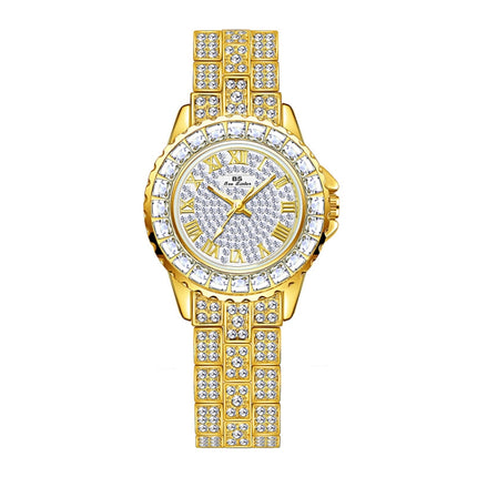 BS Bee Sister FA08090 Ladies Full Diamond Temperament Watch(Gold)-garmade.com