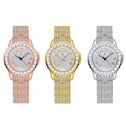 BS Bee Sister FA08090 Ladies Full Diamond Temperament Watch(Gold)-garmade.com