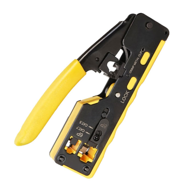 6P8P Seven-type Through-hole Crystal Head Wire Stripping Tool Network Cable Pliers(Yellow)-garmade.com