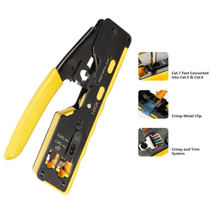 6P8P Seven-type Through-hole Crystal Head Wire Stripping Tool Network Cable Pliers(Yellow)-garmade.com