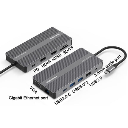 Blueendless Type-C+USB 3.0/2.0+VGA+3.5mm Audio Interface HUB(12 in 1)-garmade.com