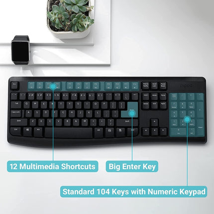 Rapoo X1800PRO 104 Keys Waterproof Multimedia Wireless Keyboard Mouse Set(Black)-garmade.com