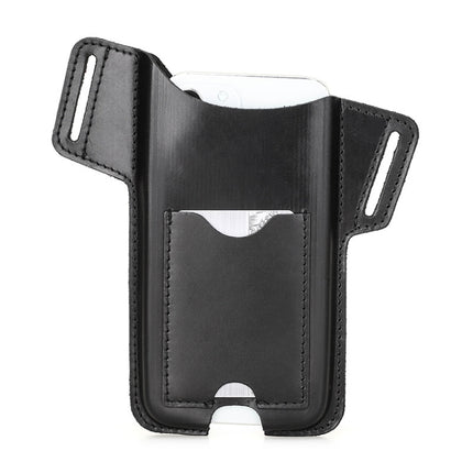 CONTACTS FAMILY Crazy Horse Leather Large Screen Mobile Phone Belt Holster(Black)-garmade.com