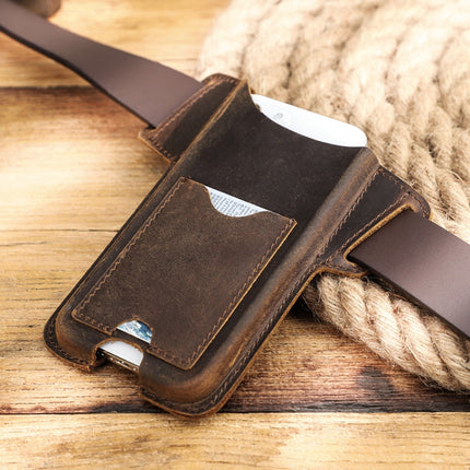 CONTACTS FAMILY Crazy Horse Leather Large Screen Mobile Phone Belt Holster(Brown)-garmade.com