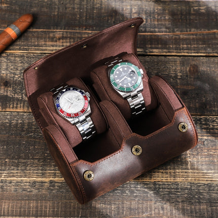 CONTACTS FAMILY Vintage Crazy Horse Leather Portable Outdoor Watch Case(Brown)-garmade.com
