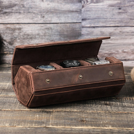 CONTACTS FAMILY Vintage Crazy Horse Leather Detachable Portable Watch Storage Box(Brown)-garmade.com