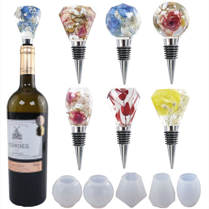 DIY Crystal Epoxy Resin Red Wine Stopper Silicone Mold,Style: 5 Molds+5 Red Wine Plug-garmade.com