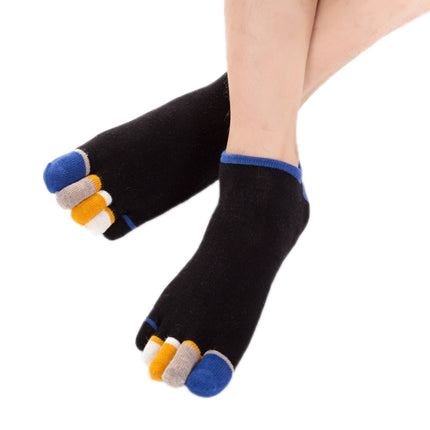 Men Low Top Color Sweat Absorbing Five Finger Cotton Socks, Free Size(Black)-garmade.com