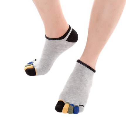 Men Low Top Color Sweat Absorbing Five Finger Cotton Socks, Free Size(Light Gray)-garmade.com