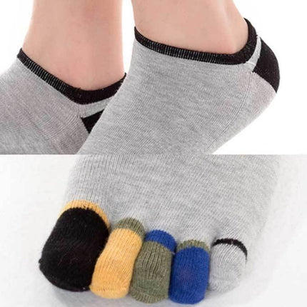 Men Low Top Color Sweat Absorbing Five Finger Cotton Socks, Free Size(Khaki)-garmade.com