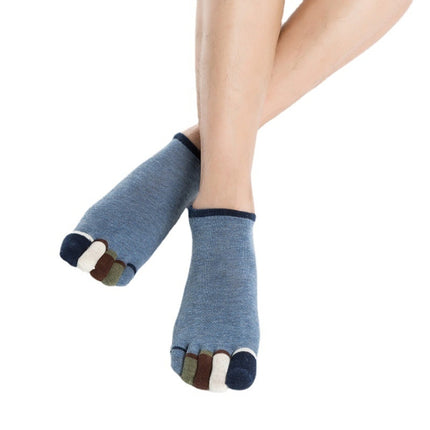 Men Low Top Color Sweat Absorbing Five Finger Cotton Socks, Free Size(Blue)-garmade.com