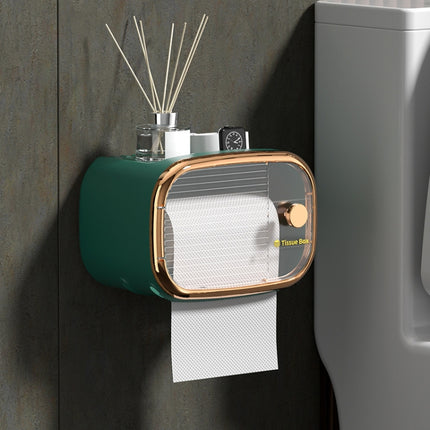Bathroom Wall Mounted Waterproof Shelf Tissue Box, Color: Luxury Single Layer (Green)-garmade.com