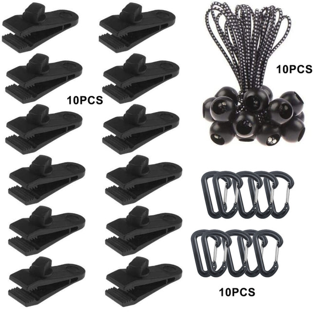 Canopy Fixed Tent Clip Rope Buckle Set 10 Clips+10 White Dot Ropes+10 Black PP Fast Hangings-garmade.com