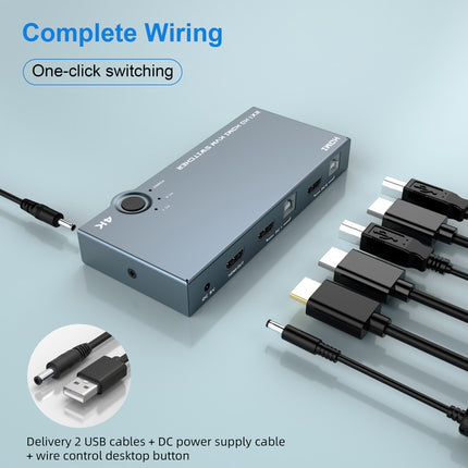 2 In 1 Out 4K 60Hz KVM HDMI Switch USB Swltch Splitter Box HUB(Silver Gray)-garmade.com