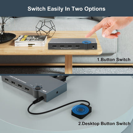 2 In 1 Out 4K 60Hz KVM HDMI Switch USB Swltch Splitter Box HUB(Silver Gray)-garmade.com