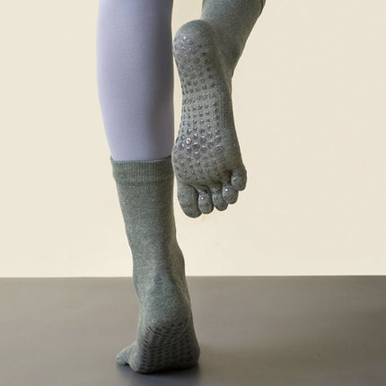 Lengthened Sweat-absorbing Non-slip Yoga Five-finger Socks, Color: Dark Green(Free Size)-garmade.com