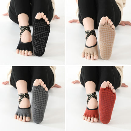 Non-slip Backless Cross Strap Five-finger Yoga Socks(Half Fingers Red)-garmade.com