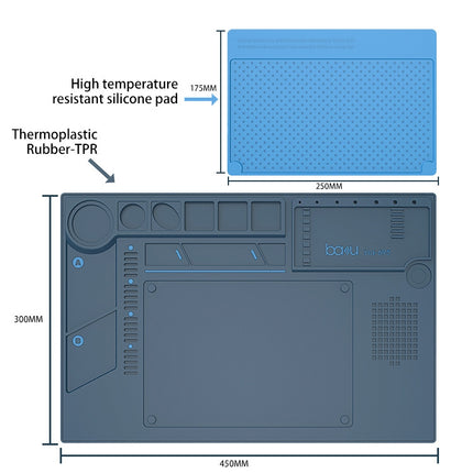 BAKU BA-695 2 in 1 TPR+Silicone Computer Phone Repair Desk Mat Heat Resistant Insulation Mat-garmade.com