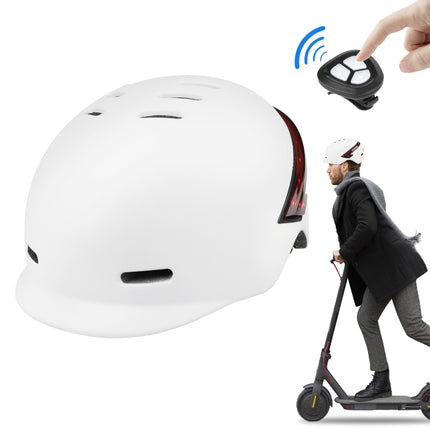 Cycling Helmet Ultralight Bicycle Helmet with Warning Light Remote Control(White)-garmade.com