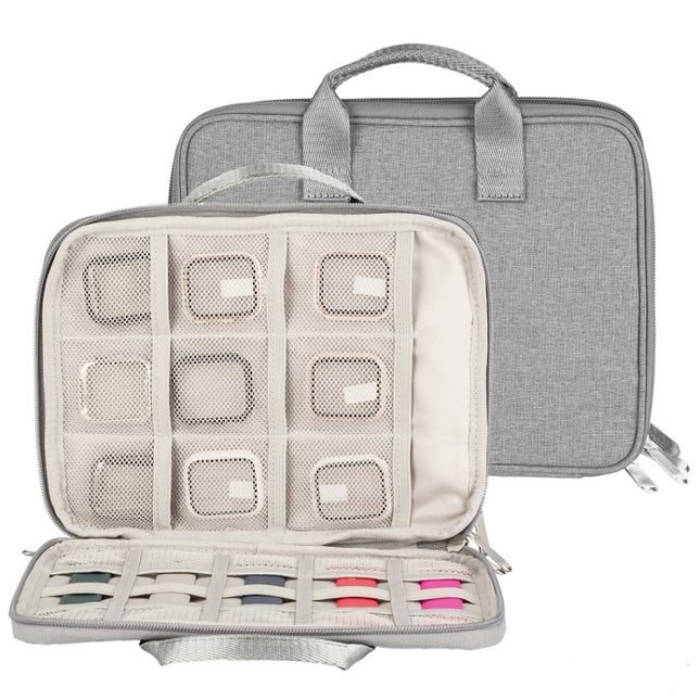 Portable Double-Layer Strap Storage Bag Data Cable Organizer Bag(Grey)-garmade.com