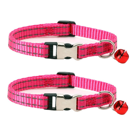 2 PCS Night Reflective Nylon Cat Collar With Bell, Size: XS 1.0x19-30cm(No Carving Rose Red)-garmade.com