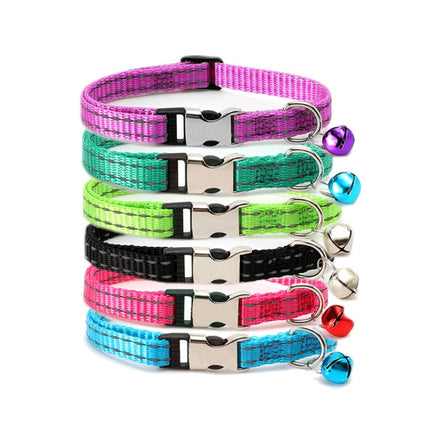 2 PCS Night Reflective Nylon Cat Collar With Bell, Size: XS 1.0x19-30cm(No Carving Green)-garmade.com