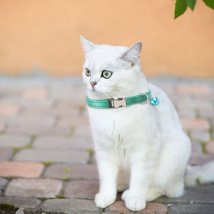 2 PCS Night Reflective Nylon Cat Collar With Bell, Size: XS 1.0x19-30cm(No Carving Grass Green)-garmade.com