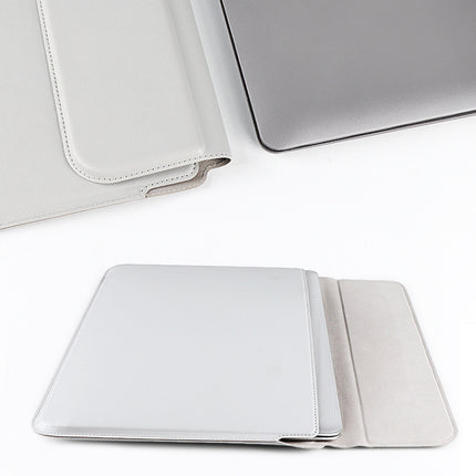 PU08DZ Leather Laptop Liner Bag with Stand Function, Size: 13.3 inches(Silver Gray with Bag)-garmade.com