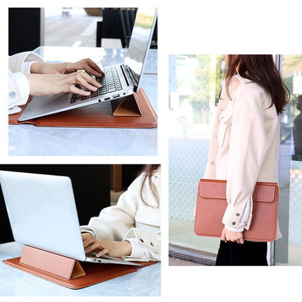 PU08DZ Leather Laptop Liner Bag with Stand Function, Size: 13.3 inches(Cowhide Yellow)-garmade.com