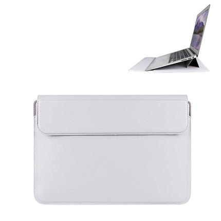 PU08DZ Leather Laptop Liner Bag with Stand Function, Size: 14.1-15.4 inches(Silver Gray)-garmade.com