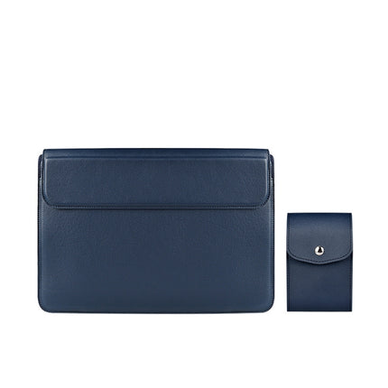 PU08DZ Leather Laptop Liner Bag with Stand Function, Size: 14.1-15.4 inches(Sapphire Blue with Bag)-garmade.com