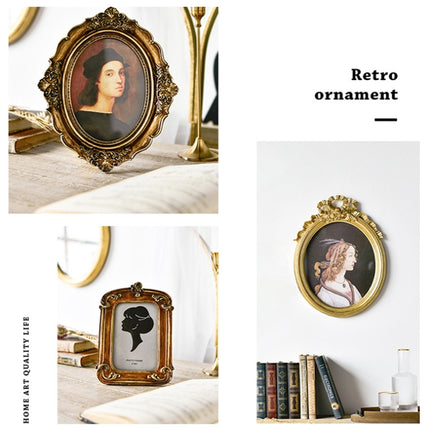 Retro Imitation Wood Home Decor Photo Frames, Spec: Oval-6 inches-garmade.com