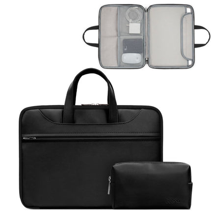 Baona BN-Q006 PU Leather Full Opening Laptop Handbag For 11/12 inches(Black+Power Bag)-garmade.com