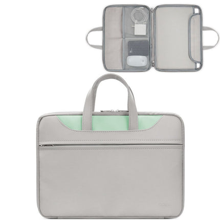Baona BN-Q006 PU Leather Full Opening Laptop Handbag For 13/13.3 inches(Gray+Mint Green)-garmade.com
