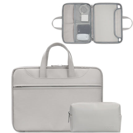 Baona BN-Q006 PU Leather Full Opening Laptop Handbag For 13/13.3 inches(Gray+Power Bag)-garmade.com