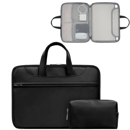 Baona BN-Q006 PU Leather Full Opening Laptop Handbag For 13/13.3 inches(Black+Power Bag)-garmade.com