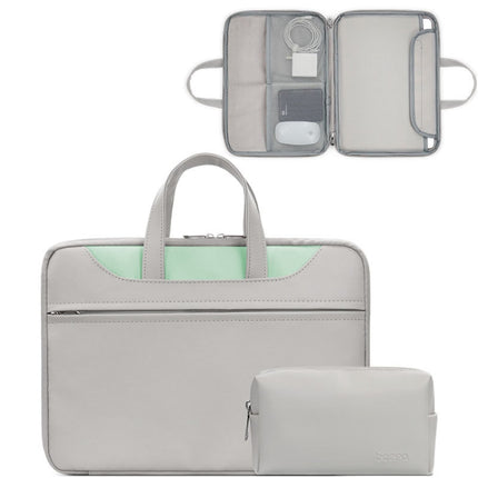 Baona BN-Q006 PU Leather Full Opening Laptop Handbag For 13/13.3 inches(Gray+Mint Green+Power Bag)-garmade.com