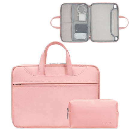 Baona BN-Q006 PU Leather Full Opening Laptop Handbag For 14 inches(Pink+Power Bag)-garmade.com